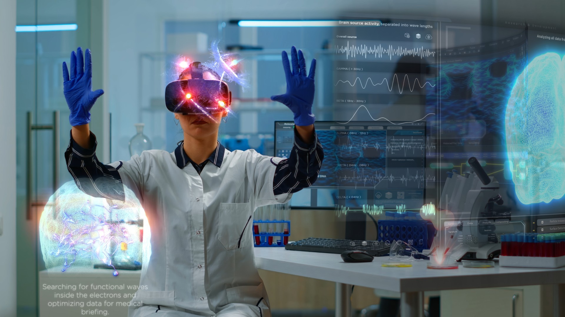 Scientific expert in laboratory using VR